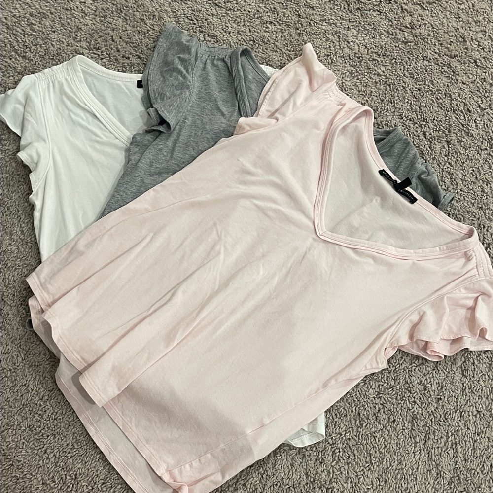 Women's V-Neck Tops - Pink, Gray, White